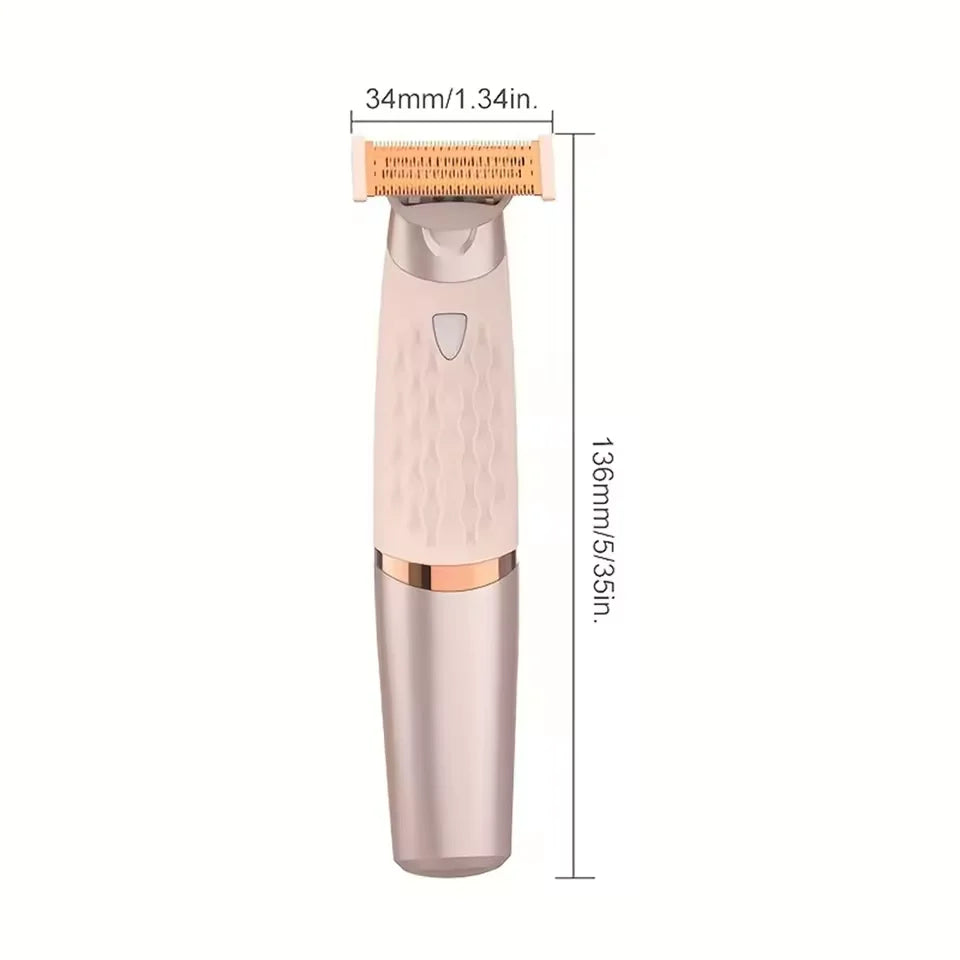 A pink portable electric hair shaver and epilator device shown vertically.