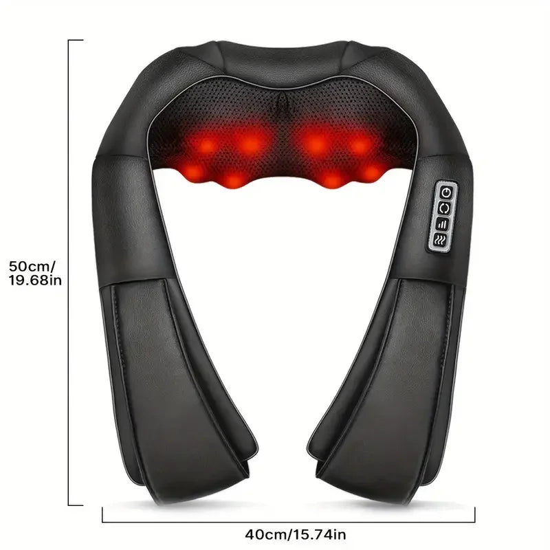 Black U-shape shiatsu massager with heat for neck, back, and shoulders shown from the top.