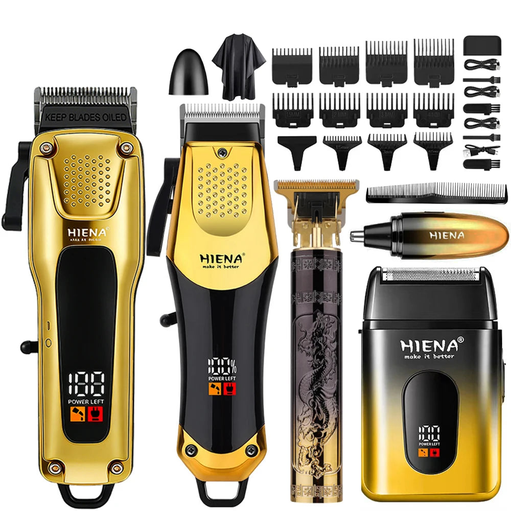 Set elektrischer Jagdhaar- und Trimmer mit Gold- und Schwarz-Blättern