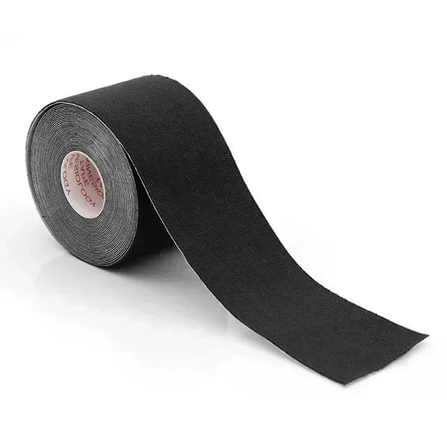 Roll of black kinesiology tape for wrinkle reduction