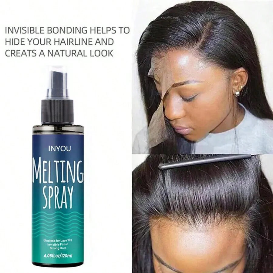 A bottle of Inyou Melting Spray for hair used to hide the hairline and create a natural look.