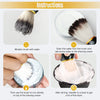 Instructions showing how to moisten a brush, add water to shaving cream, and mix the foam for shaving.