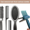 A collection of various combs and brushes shown for removing hair, including a fine-toothed comb, a wide-toothed comb, and a 