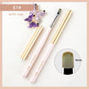 A set of professional nail art brushes with caps, featuring a long, slender brush in a light pink handle and a gold ferrule.