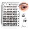 A display of various eyelash clusters for DIY extensions, including Sylva and Soul styles.