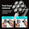 Diagram showing the tool head removal method using one pull and one press for a multifunctional electric shaver and trimmer.