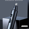 A black smart digital display nose hair trimmer is shown next to its dust cover.