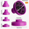 A set of silicone diffuser covers in purple for hair dryers, showing various sizes and a mesh diffuser attachment.
