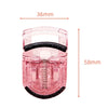 A pink mini folding eyelash curler set with a black grip and textured surface.