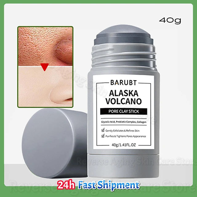A stick of BARUBT Alaska Volcano Pore Clay Stick in a gray container with a round cap.