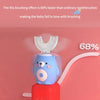 A pink and blue electric toothbrush device with a timer showing 59s and 180s, demonstrating the 45s brushing effect.