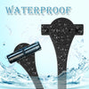 A black multi-layer silicone back shaver razor is shown with water droplets, emphasizing its waterproof feature.