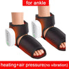 A black heating and air pressure ankle massager device shown on a foot.