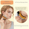 A woman is using a dual lymphatic contour face brush on her face to improve skin absorption and facial contours.
