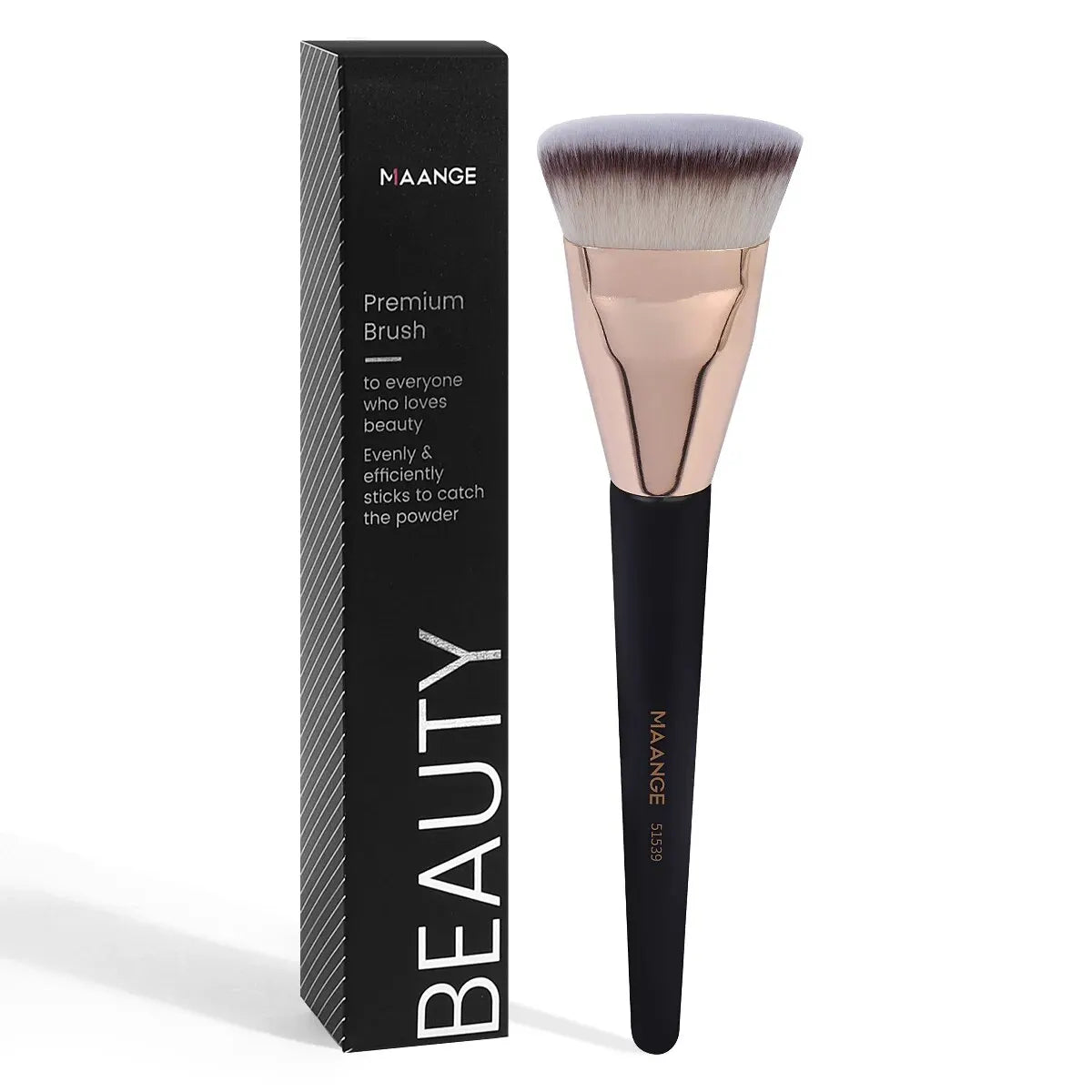 A Maange Premium flat kabuki foundation brush with a pink ferrule and black handle.