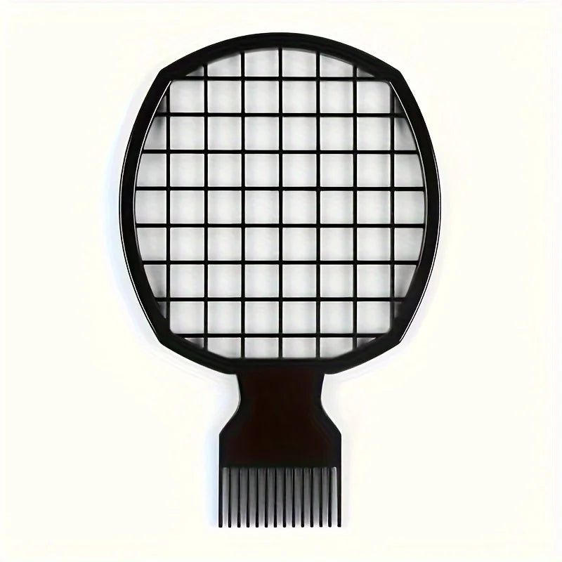 A black premium African twist hair comb with a mesh grid and a comb attachment.