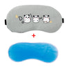 Masque à l'œil gris avec des visages de panda mignons et un pack de glace bleu pour la relaxation.