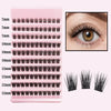 A pink plastic tray displaying various lengths of black mink false eyelashes, ranging from 7mm to 12mm.