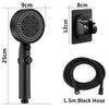 Black high-pressure handheld shower head and 1.5m black hose with a mounting bracket.