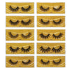 A grid of ten pairs of premium mink false eyelashes in gold color displayed on clear packaging.