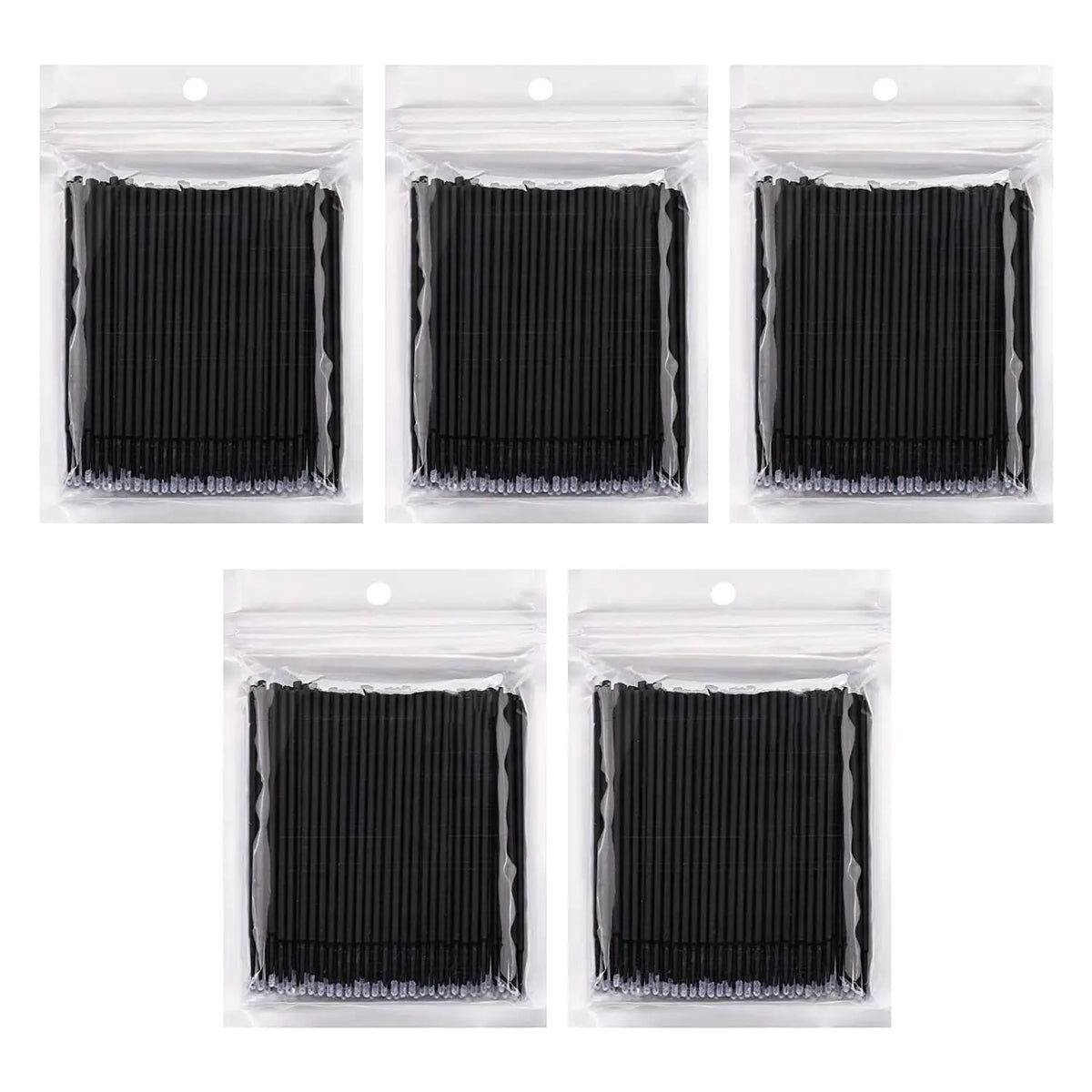 Pack of four bulk eyelash extension cleaning swabs in clear plastic packaging