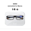 A pair of black multifocal reading glasses with blue accents displayed on a white background.