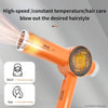 Orange hair dryer blowing hot air to style hair with high speed and constant temperature