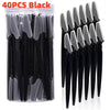 A clear plastic container holding 40 black stainless steel eyebrow trimmer blades.