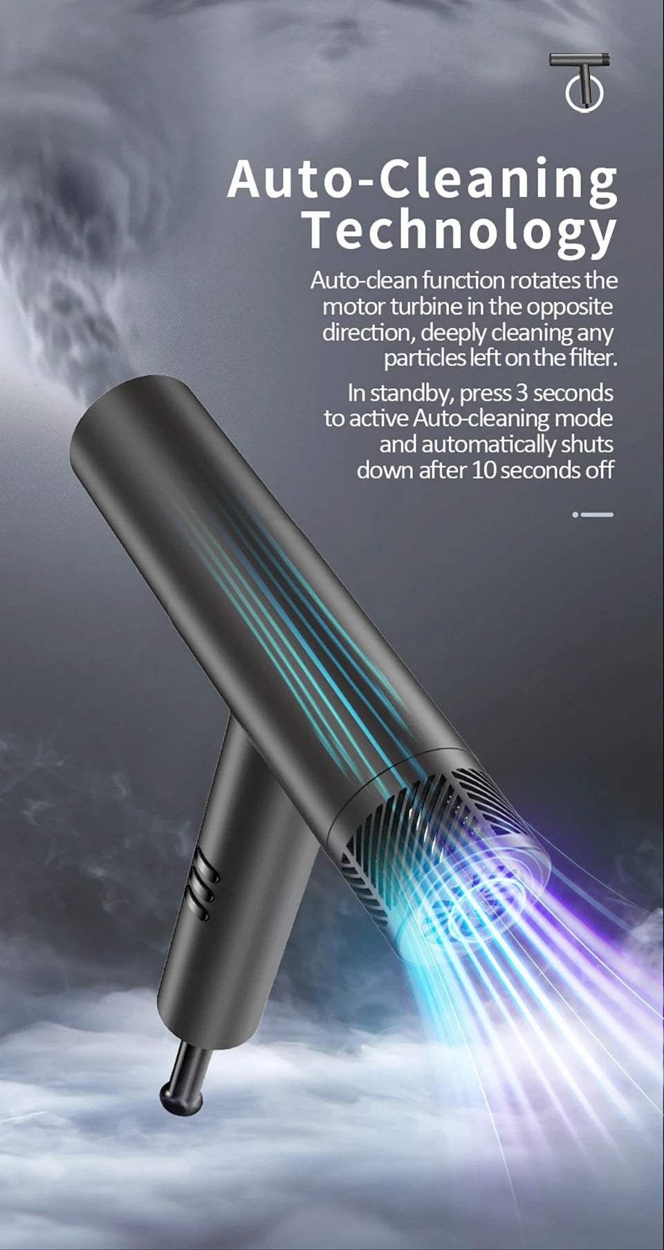 A black electric hair dryer is shown emitting a focused beam of light and particles.