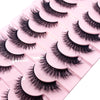 Un plateau rose de kits d'extensions de faux cils mink en 3D, avec divers styles et longueurs.