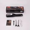 A black professional cordless split end hair trimmer and related accessories are displayed on a white background.