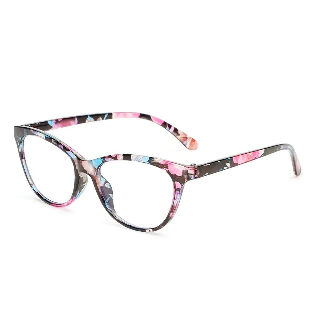 Gafas de lectura elegantes florales anti-luz azul con patrón marmolado rosa y púrpura