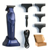 A blue Bader hair trimmer set including the main unit, various precision blades, and a box.