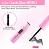 Kit de colle pour cils rose avec une mini brosse en spirale et un applicateur de colle pour cils noir.