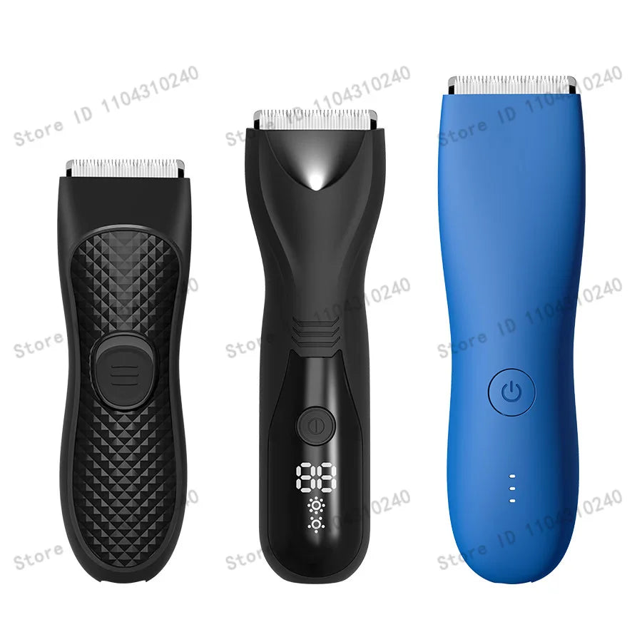 A set of professional body and personal hair trimmers in black and blue colors.