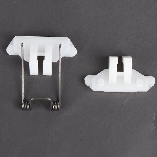 A white hair clipper swing head replacement parts kit showing a plastic clip and a metal wire hook.