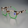 Par de gafas de lectura cuadradas con montura de estampado de leopardo y detalles verdes