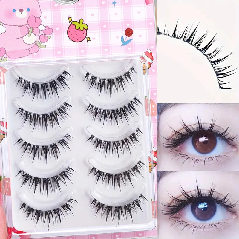 A set of five pairs of wet look comic strip lashes for natural cat eye and C-roll application.