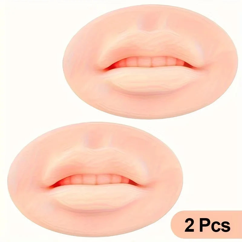 Two reusable silicone practice skin models showing realistic lips and mouth anatomy
