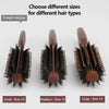 Three sizes of natural boar bristle curling brushes displayed side by side: Small (Row 10), Medium (Row 12), and Large (Row 1