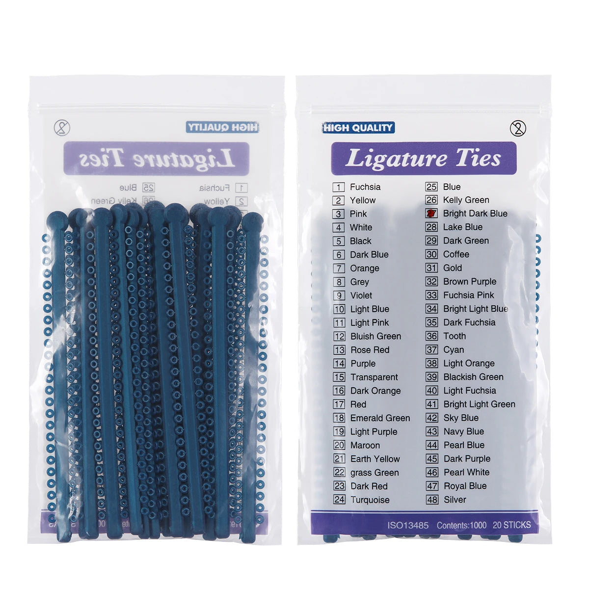 Pack of 20 ligature ties for dental orthodontics in various colors and sizes