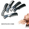 A set of five black beard combs shown with a man grooming his mustache.