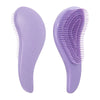 A pair of purple detangling scalp massage hairbrushes, one smooth and one bristled.