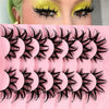 Close-up of a model wearing bold, black wet look manga fake eyelashes on her eyes.