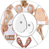 Diagram showing placement of EMS muscle stimulator electrode pads on the body for muscle stimulation.