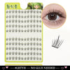 A set of artificial eyelash extensions for application, showing the lashes and a close-up of an eye.