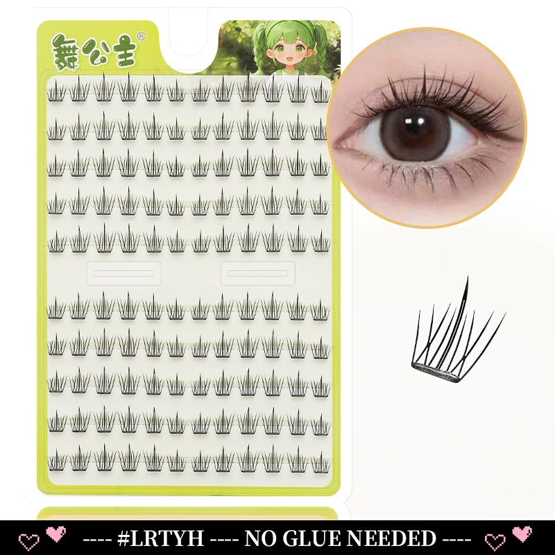 A set of artificial eyelash extensions for application, showing the lashes and a close-up of an eye.