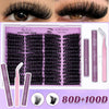 DIY-Kit für Wimpernverlängerungen mit verschiedenen Wimpertypen, Kleber und Pinzetten.