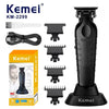 A Kemel KM-2299 electric hair clipper trimmer with various attachments shown in a box and individually.