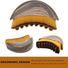 A facial sculpting brush with a striped wooden handle and golden bristles shown from above and the side.